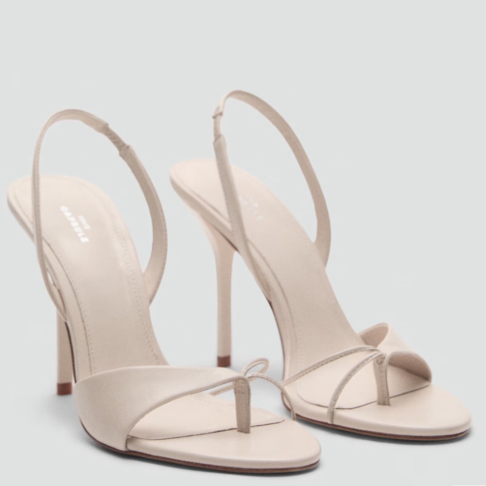 Mango Capsule Collection Cream Leather Strappy Heels